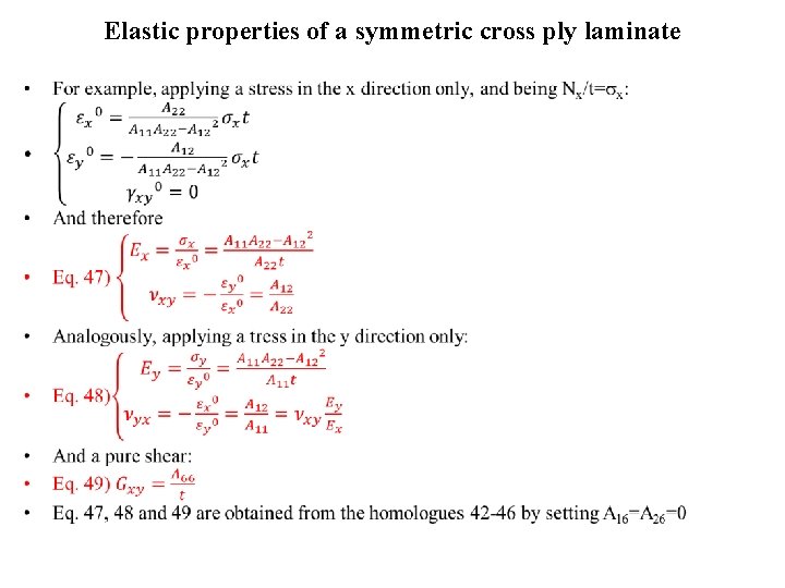 Elastic properties of a symmetric cross ply laminate • 