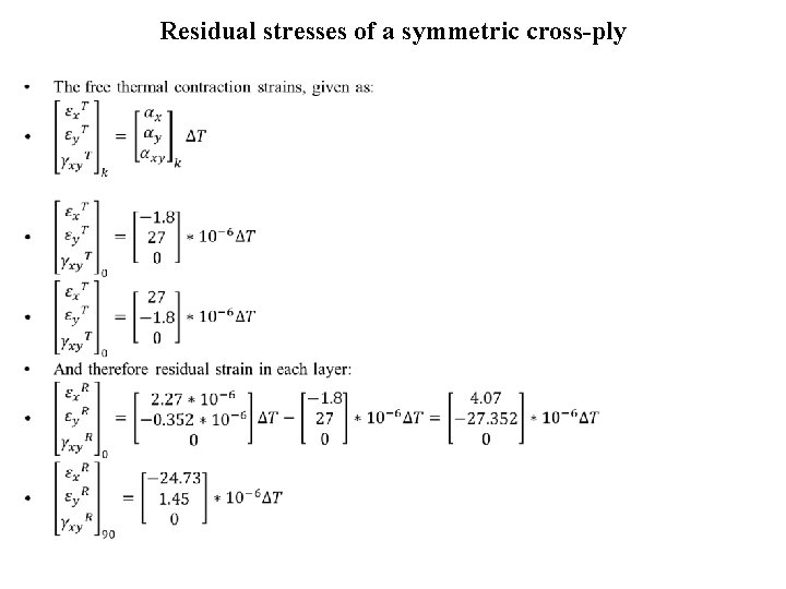 Residual stresses of a symmetric cross-ply • 