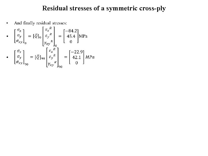 Residual stresses of a symmetric cross-ply • 