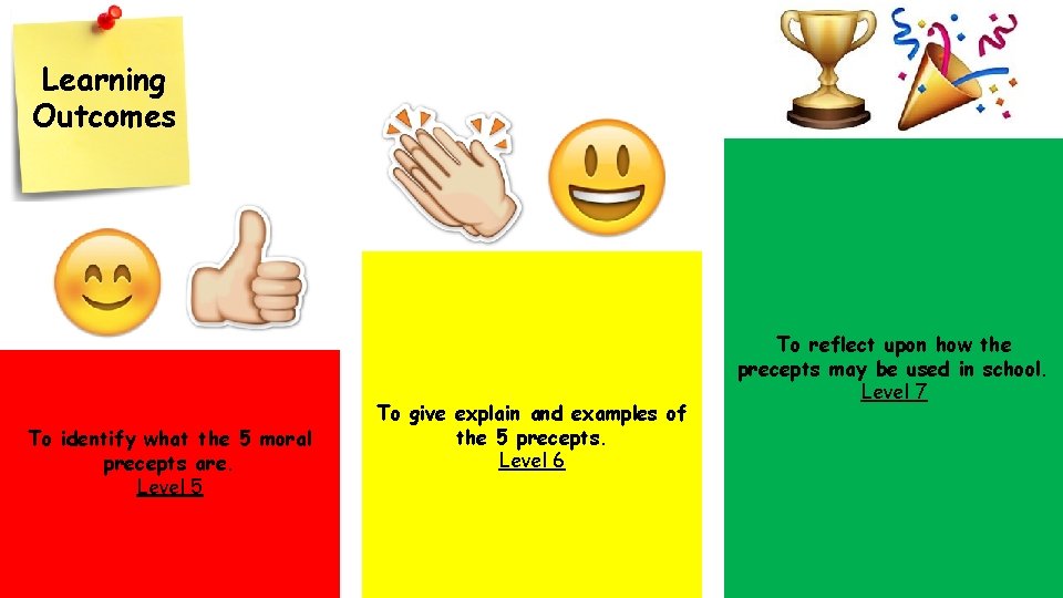 Learning Outcomes To identify what the 5 moral precepts are. Level 5 To give