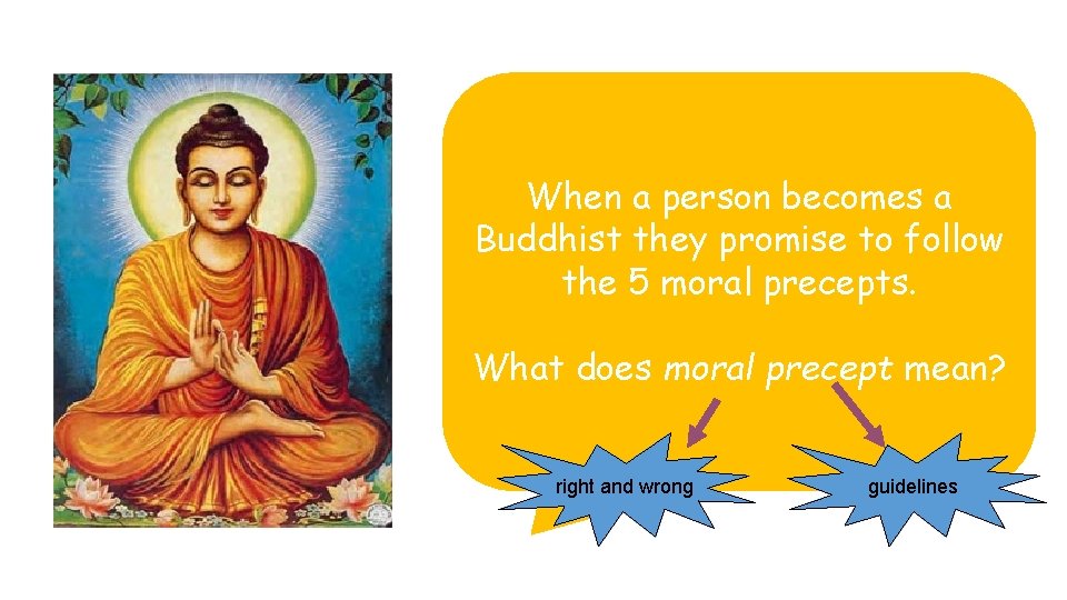 When a person becomes a Buddhist they promise to follow the 5 moral precepts.
