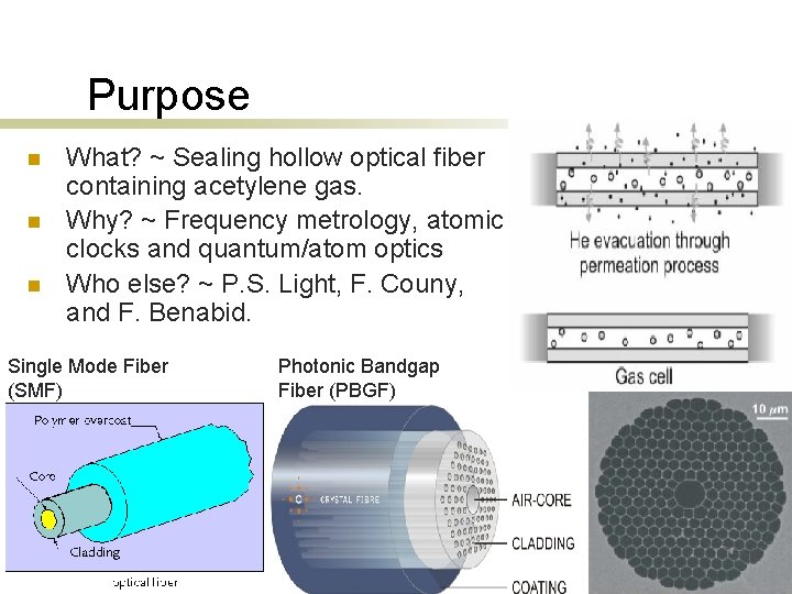 Purpose n n n What? ~ Sealing hollow optical fiber containing acetylene gas. Why?