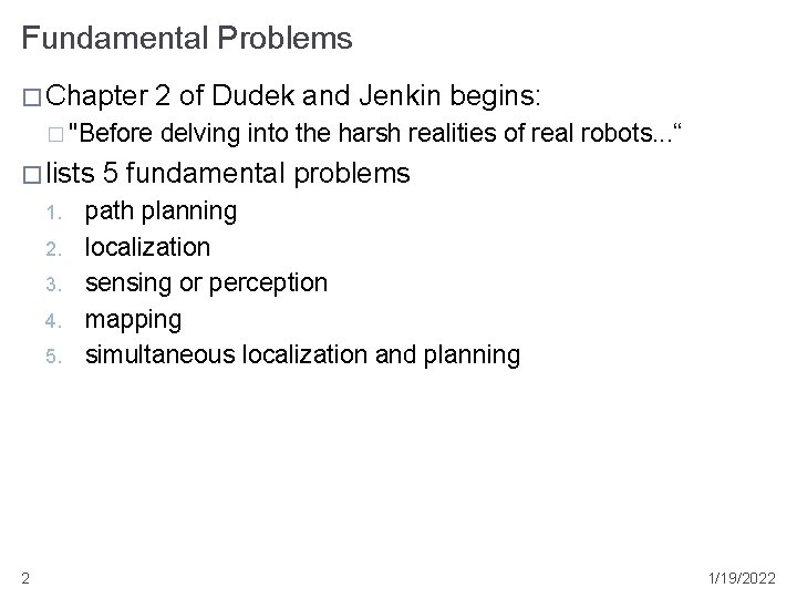 Fundamental Problems � Chapter � "Before � lists 1. 2. 3. 4. 5. 2