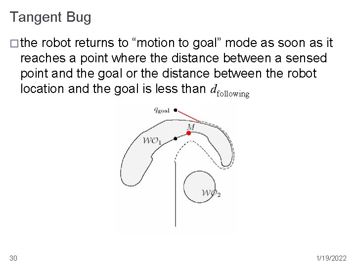 Tangent Bug � the robot returns to “motion to goal” mode as soon as