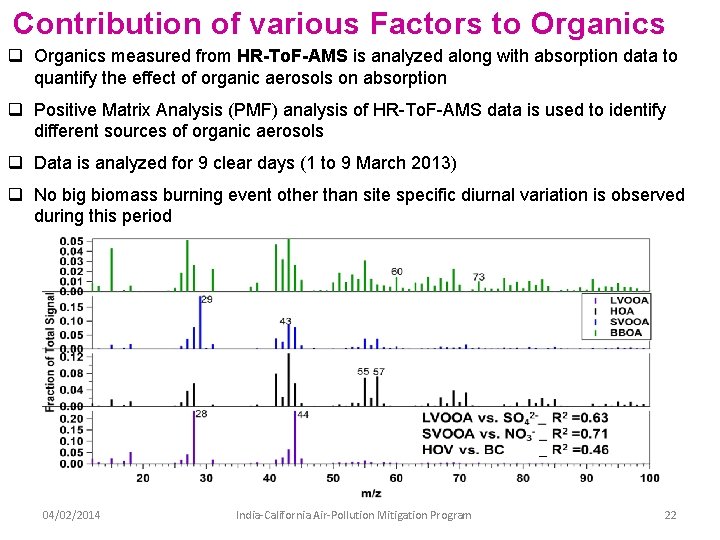 Contribution of various Factors to Organics q Organics measured from HR-To. F-AMS is analyzed Contribution of various Factors to Organics q Organics measured from HR-To. F-AMS is analyzed