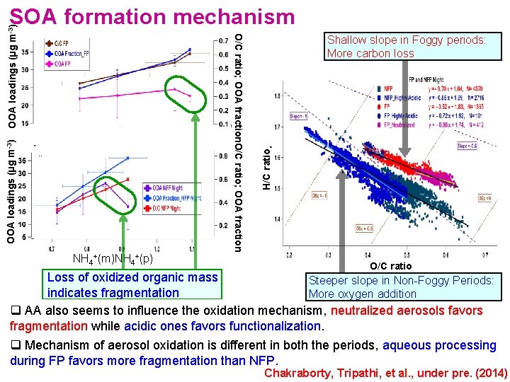 NH 4+(m)NH 4+(p) Shallow slope in Foggy periods: More carbon loss H/C ratio OOA NH 4+(m)NH 4+(p) Shallow slope in Foggy periods: More carbon loss H/C ratio OOA