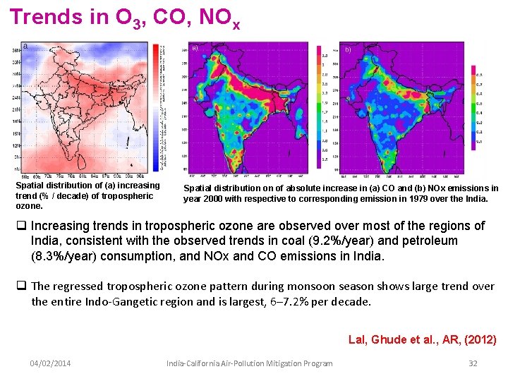 Trends in O 3, CO, NOx Spatial distribution of (a) increasing trend (% / Trends in O 3, CO, NOx Spatial distribution of (a) increasing trend (% /