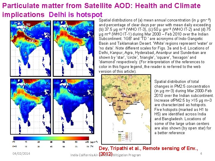 Particulate matter from Satellite AOD: Health and Climate implications Delhi is hotspot Spatial distributions Particulate matter from Satellite AOD: Health and Climate implications Delhi is hotspot Spatial distributions