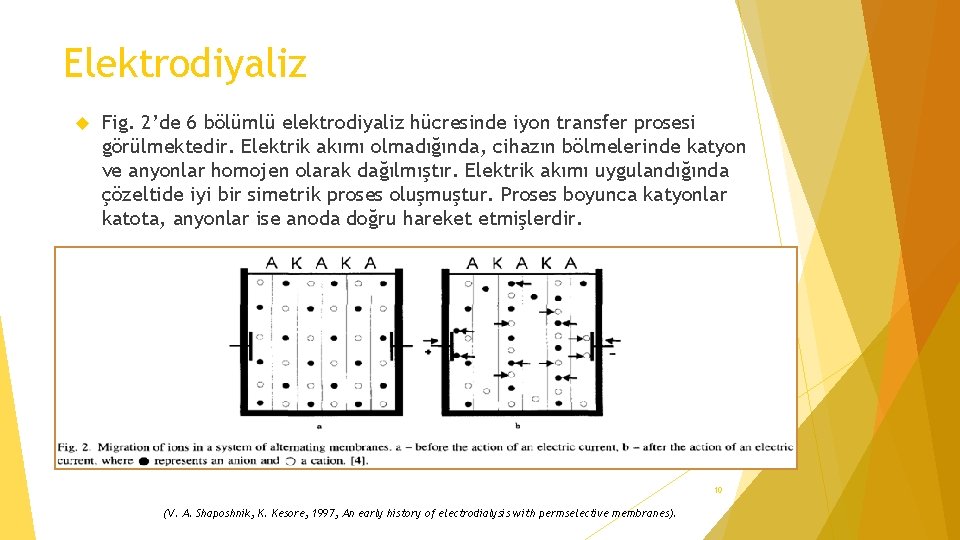 Elektrodiyaliz Fig. 2’de 6 bölümlü elektrodiyaliz hücresinde iyon transfer prosesi görülmektedir. Elektrik akımı olmadığında,