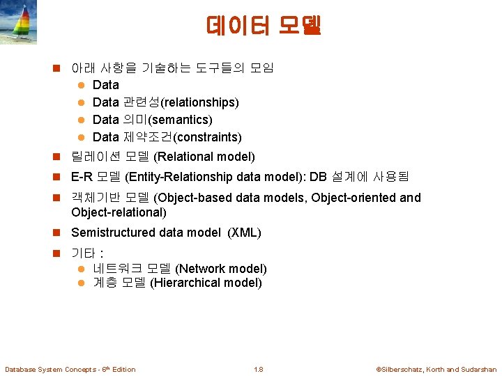 데이터 모델 n 아래 사항을 기술하는 도구들의 모임 Data l Data 관련성(relationships) l Data 데이터 모델 n 아래 사항을 기술하는 도구들의 모임 Data l Data 관련성(relationships) l Data