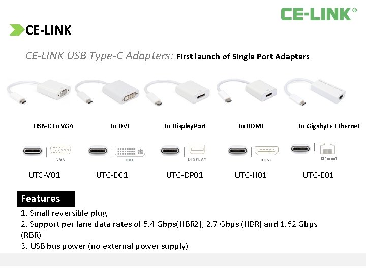 CE‐LINK CE-LINK USB Type-C Adapters: First launch of Single Port Adapters USB-C to VGA