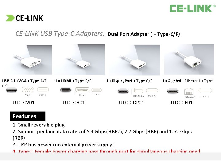 CE‐LINK CE-LINK USB Type-C Adapters: USB-C to VGA + Type‐C/F to HDMI + Type‐C/F