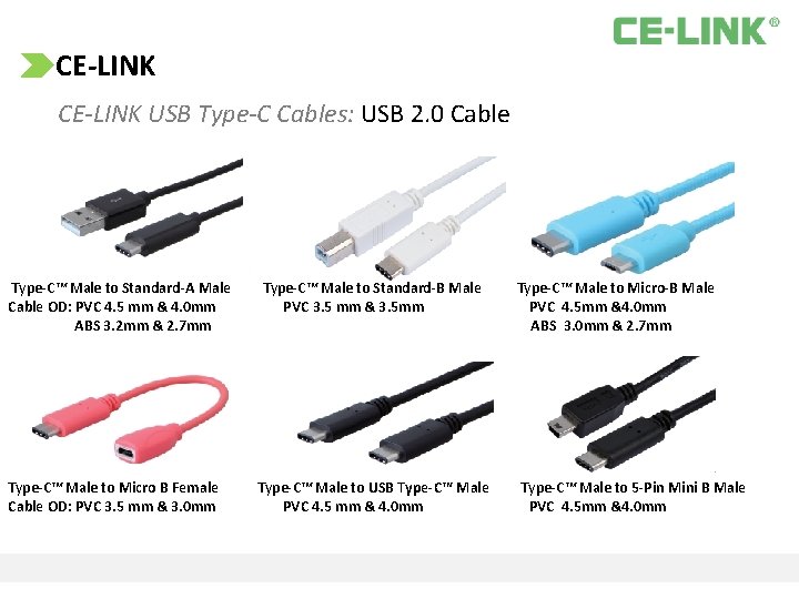 CE‐LINK CE-LINK USB Type-C Cables: USB 2. 0 Cable Type-C™ Male to Standard‐A Male