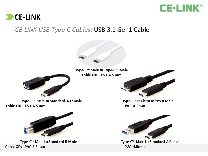 CE‐LINK CE-LINK USB Type-C Cables: USB 3. 1 Gen 1 Cable Type-C™ Male to