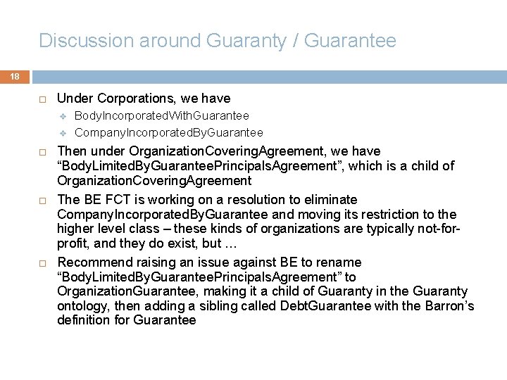 Discussion around Guaranty / Guarantee 18 Under Corporations, we have v v Body. Incorporated.