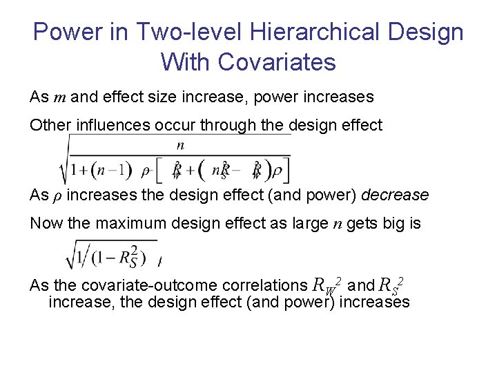 Power in Two-level Hierarchical Design With Covariates As m and effect size increase, power