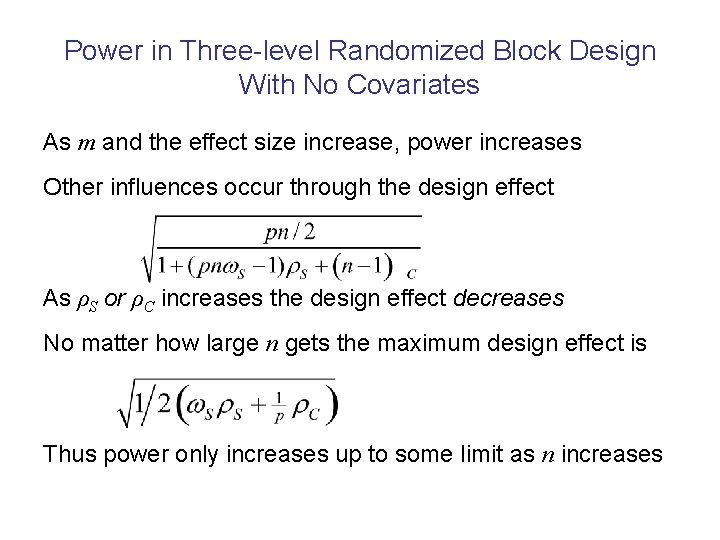Power in Three-level Randomized Block Design With No Covariates As m and the effect