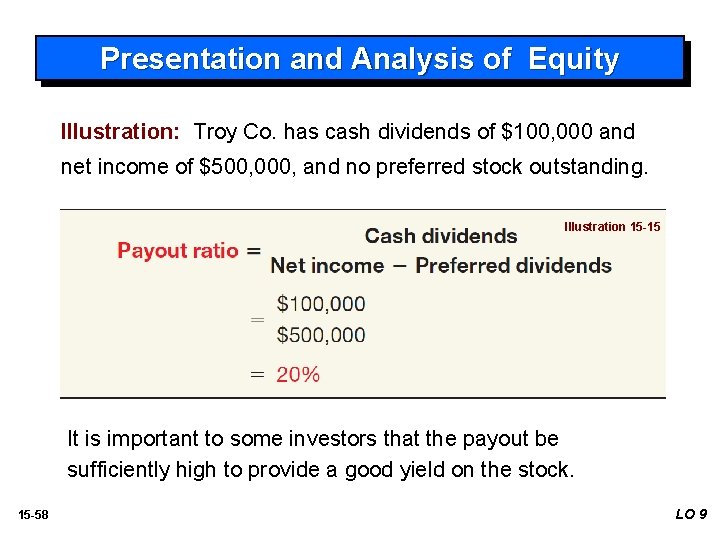Presentation and Analysis of Equity Illustration: Troy Co. has cash dividends of $100, 000