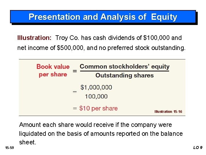 Presentation and Analysis of Equity Illustration: Troy Co. has cash dividends of $100, 000