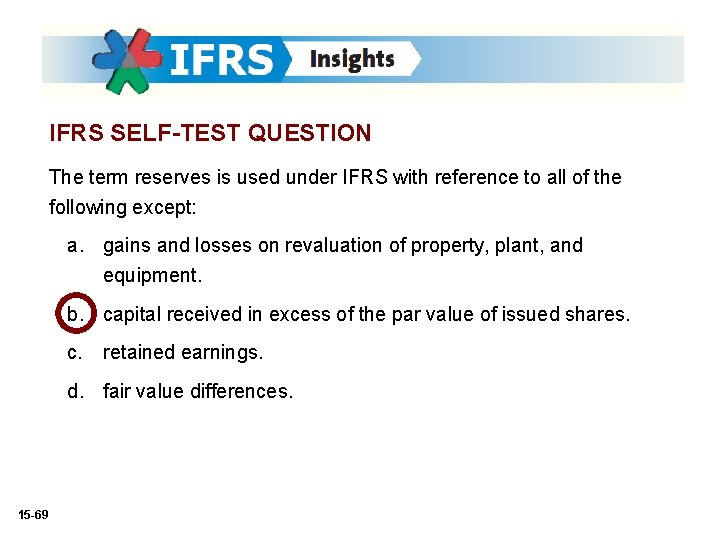 IFRS SELF-TEST QUESTION The term reserves is used under IFRS with reference to all