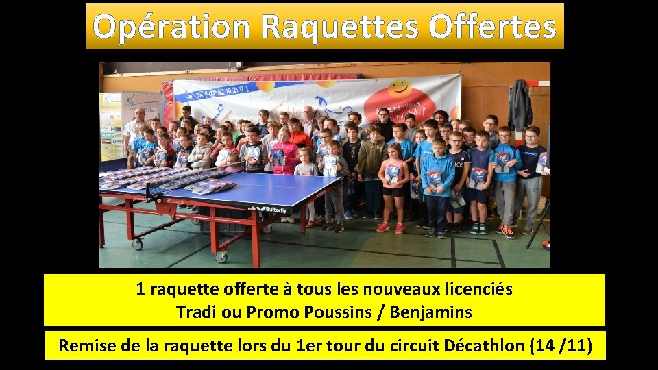 Opération Raquettes Offertes 1 raquette offerte à tous les nouveaux licenciés Tradi ou Promo