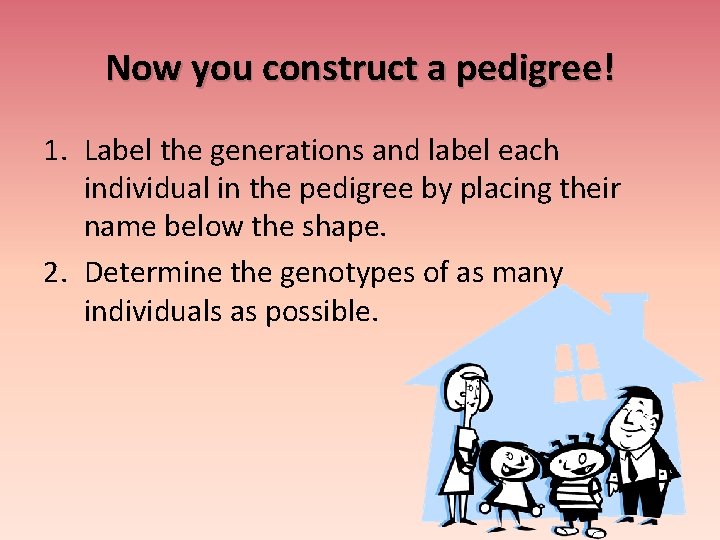 Now you construct a pedigree! 1. Label the generations and label each individual in