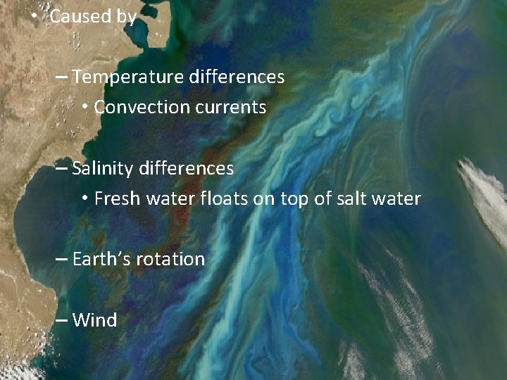  • Caused by – Temperature differences • Convection currents – Salinity differences •