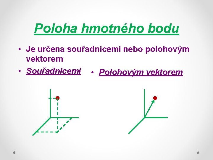 Poloha hmotného bodu • Je určena souřadnicemi nebo polohovým vektorem • Souřadnicemi • Polohovým