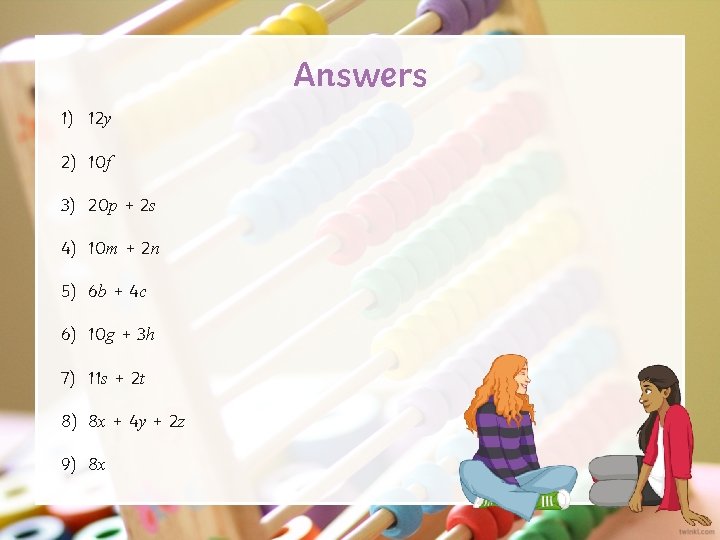 Answers 1) 12 y 2) 10 f 3) 20 p + 2 s 4)