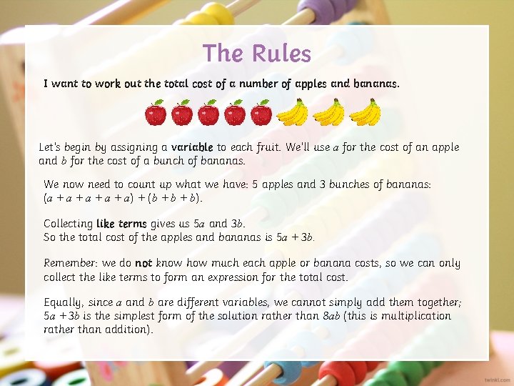 The Rules I want to work out the total cost of a number of