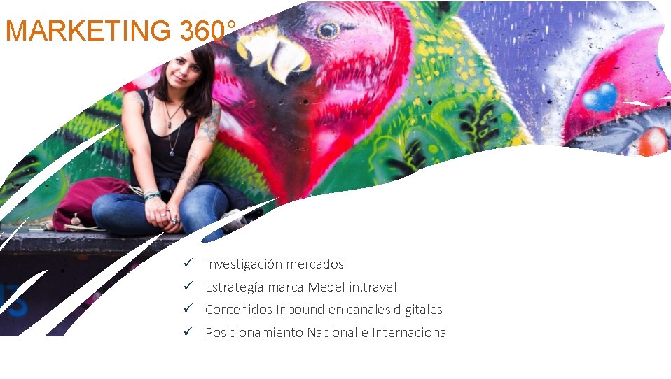 MARKETING 360° ü Investigación mercados ü Estrategía marca Medellin. travel ü Contenidos Inbound en