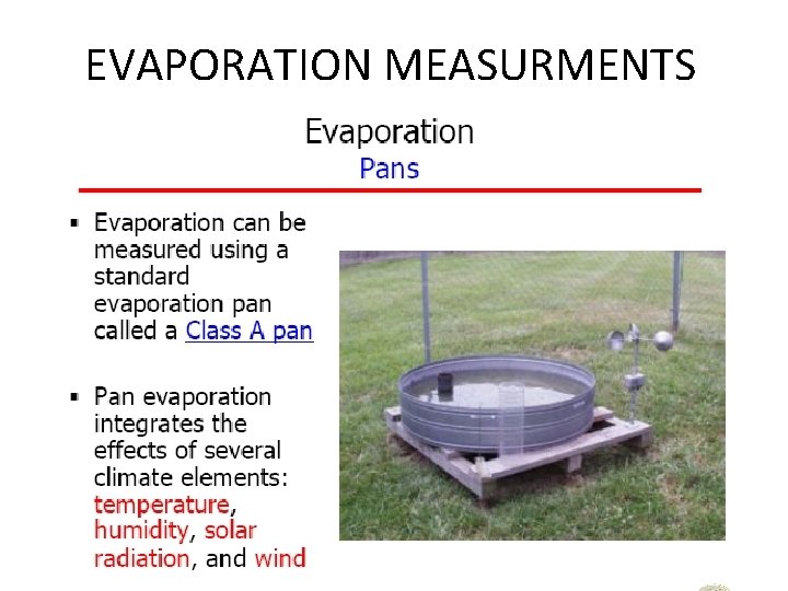 EVAPORATION MEASURMENTS 