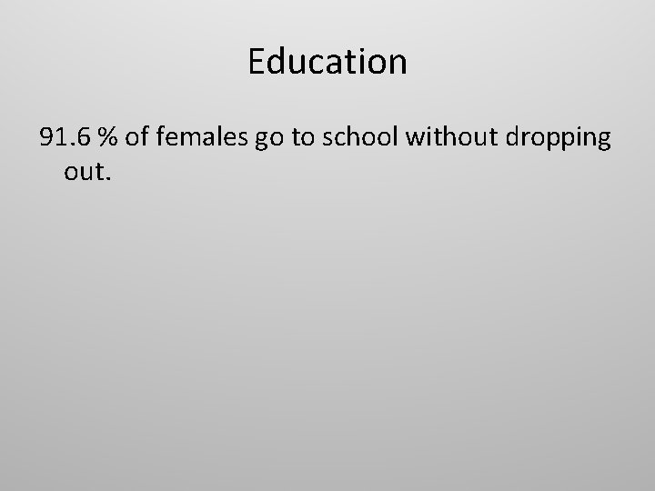 Education 91. 6 % of females go to school without dropping out. 