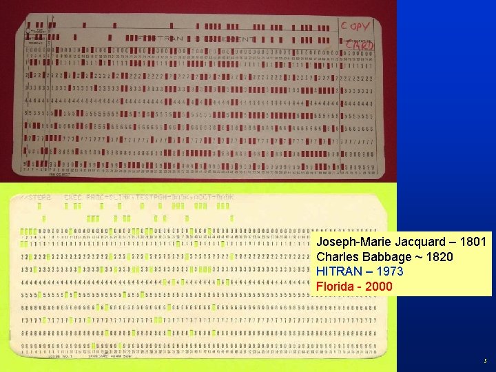 Joseph-Marie Jacquard – 1801 Charles Babbage ~ 1820 HITRAN – 1973 Florida - 2000