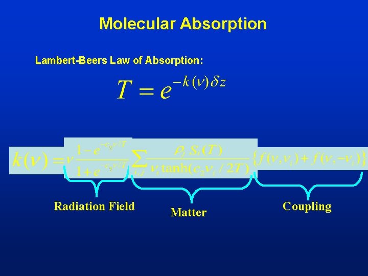 Molecular Absorption Lambert-Beers Law of Absorption: Radiation Field Matter Coupling 