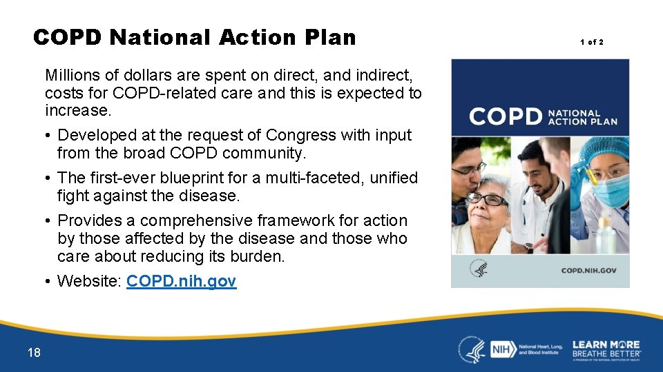 COPD National Action Plan Millions of dollars are spent on direct, and indirect, costs