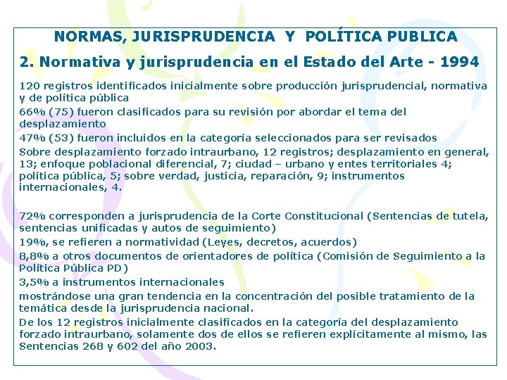 NORMAS, JURISPRUDENCIA Y POLÍTICA PUBLICA 2. Normativa y jurisprudencia en el Estado del Arte