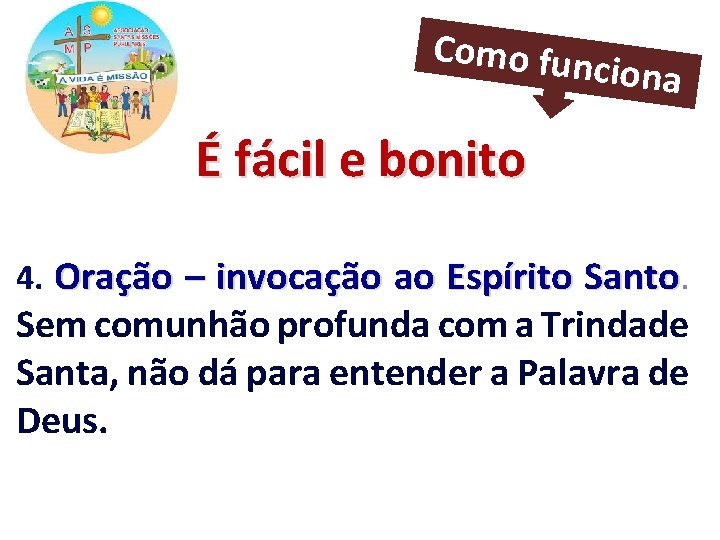 Como fun ciona É fácil e bonito 4. Oração – invocação ao Espírito Santo