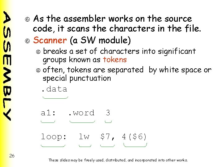 As the assembler works on the source code, it scans the characters in the