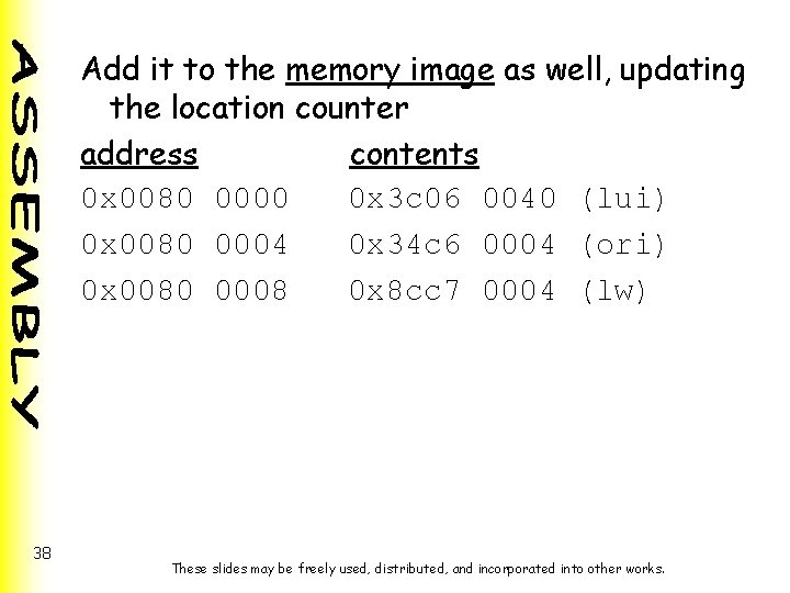 Add it to the memory image as well, updating the location counter address contents Add it to the memory image as well, updating the location counter address contents