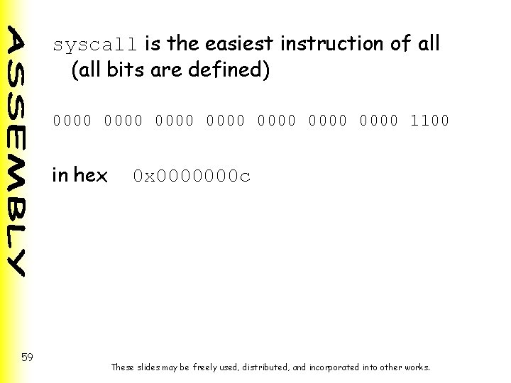 syscall is the easiest instruction of all (all bits are defined) 0000 0000 1100