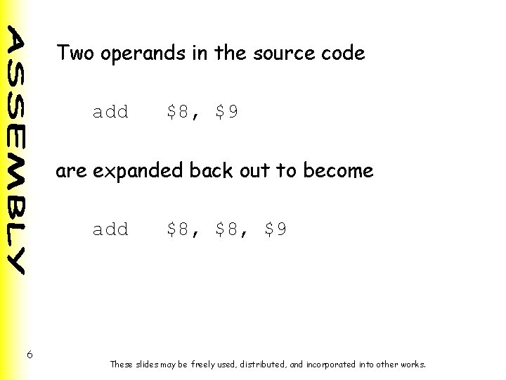 Two operands in the source code add $8, $9 are expanded back out to