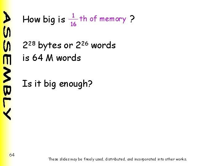 How big is 1 16 th of memory ? 228 bytes or 226 words