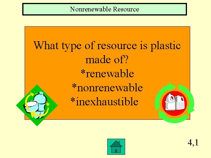 Nonrenewable Resource What type of resource is plastic made of? *renewable *nonrenewable *inexhaustible 4,