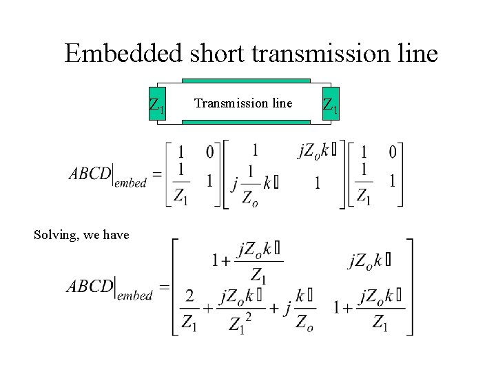 Embedded short transmission line Z 1 Solving, we have Transmission line Z 1 