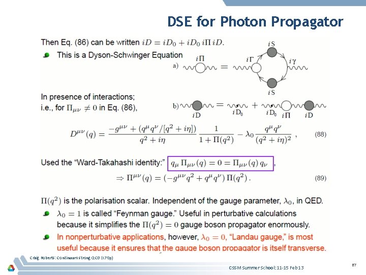 DSE for Photon Propagator Craig Roberts: Continuum strong QCD (I. 70 p) CSSM Summer