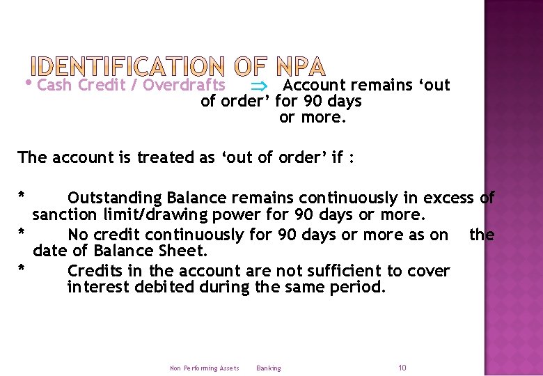  Cash Credit / Overdrafts Account remains ‘out of order’ for 90 days or