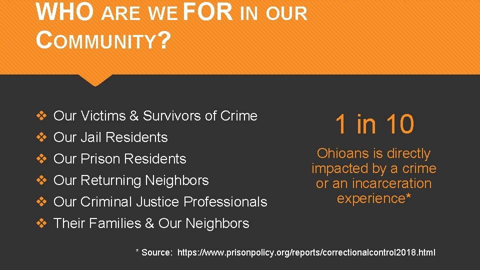 WHO ARE WE FOR IN OUR COMMUNITY? v Our Victims & Survivors of Crime
