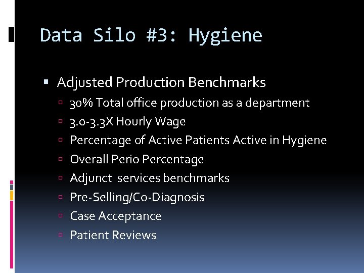 Data Silo #3: Hygiene Adjusted Production Benchmarks 30% Total office production as a department