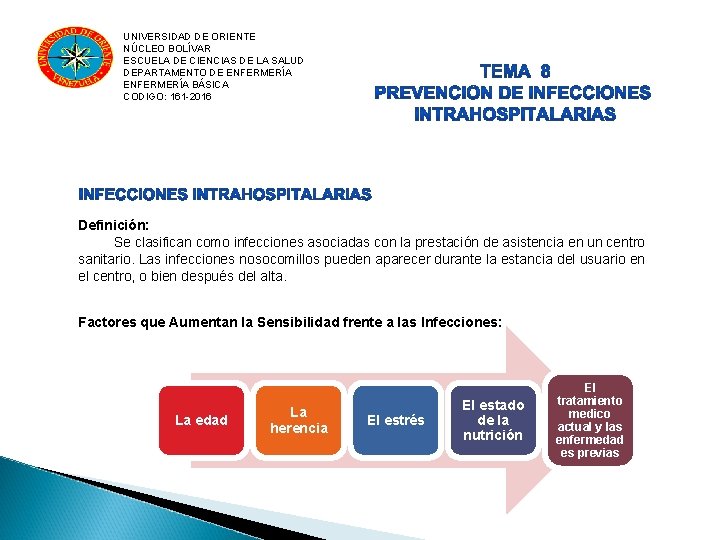 UNIVERSIDAD DE ORIENTE NÚCLEO BOLÍVAR ESCUELA DE CIENCIAS DE LA SALUD DEPARTAMENTO DE ENFERMERÍA